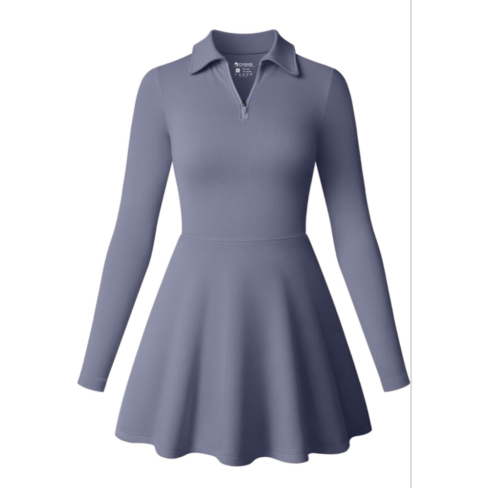 Women’s Long Sleeve Polo Skater Dress - Dusty Lavender